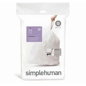 Simplehuman Müllbeutel CW0163, Typ D, 20 Liter, mit Zugband, weiß, 20 Stück