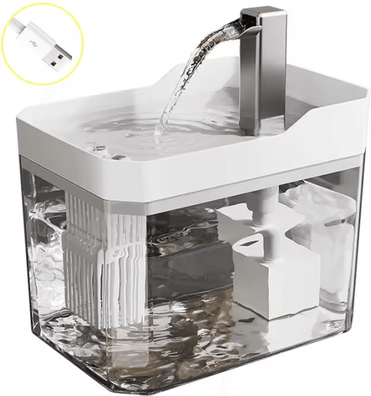 Inspire Curations ClearFlow USB Cat Water Fountain Automatic Filtered Pet Water Dispenser With Anti Dry Protection white l 1.5l