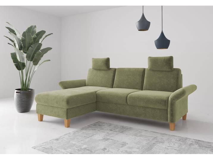 Ecksofa, Flachgewebe, Hellgrün 251×164 cm, Recamiere Links, Klassisch, Home-affaire