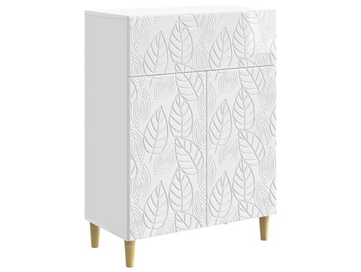 TEKGHUT Sideboard Hochglanz Weiß 66 x 34,5 x 90 cm Holzwerkstoff Vintage-Stil, braune Beine, 90°-Schwenktüren, Schubladen, Regalbretter, Wohnzimmer