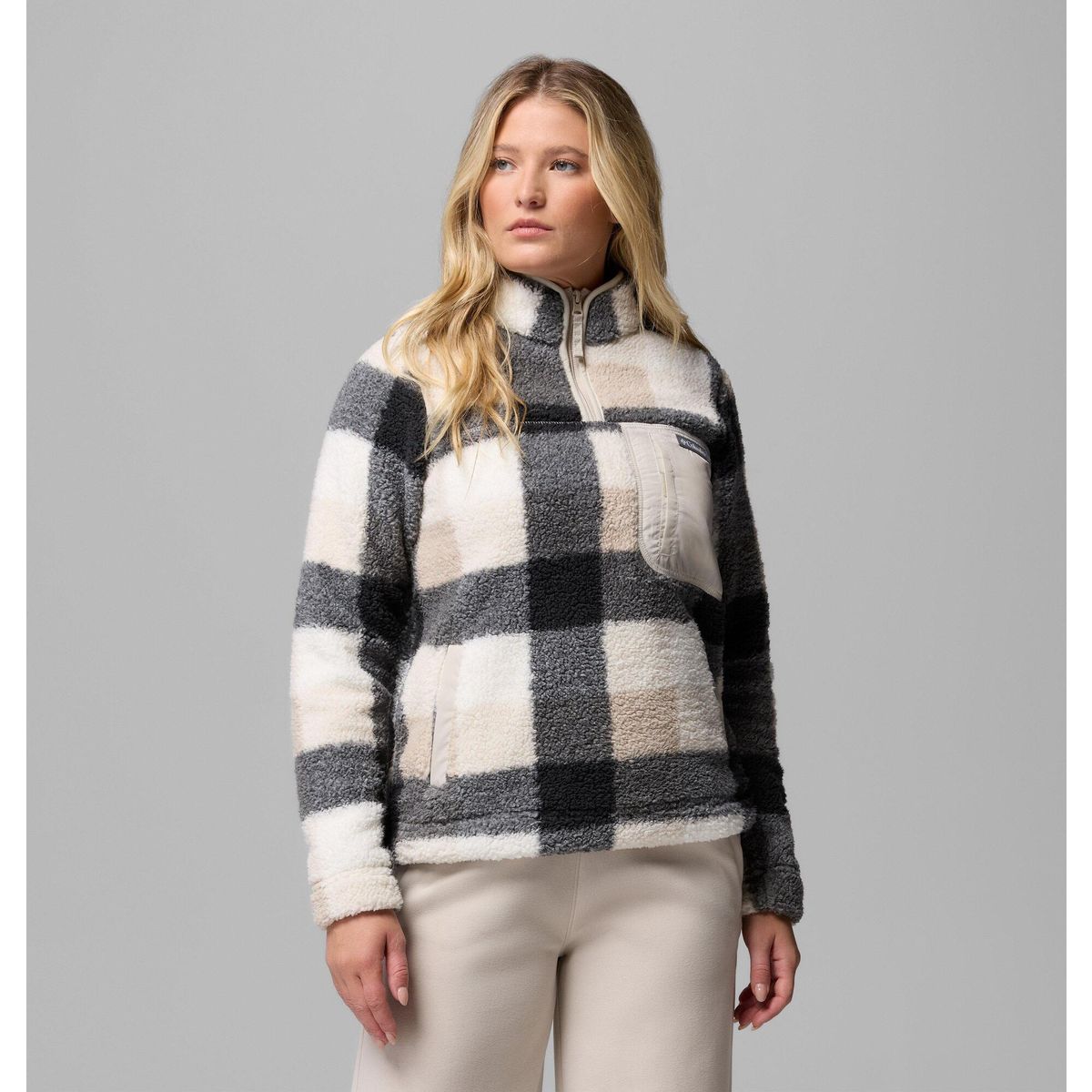 Columbia Women's West Bend II Sherpa Half Zip Fleece dark stone multi buffalo check (277) S 208573-2085734-277-S
