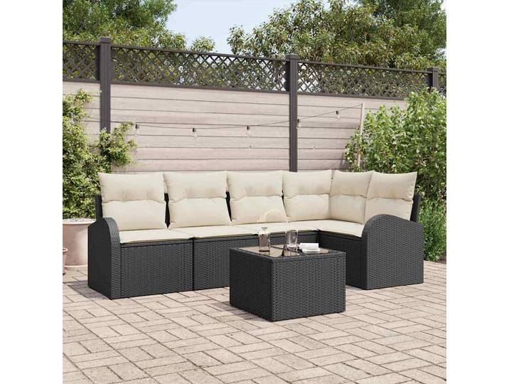 vidaXL Sofa Set mit Kissen Schwarz Polyester