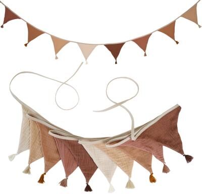 Quick Pick Pro Double Layer Fabric Bunting Banner With Cotton Tassels For Birthday Party Nursery & Home Decor brown