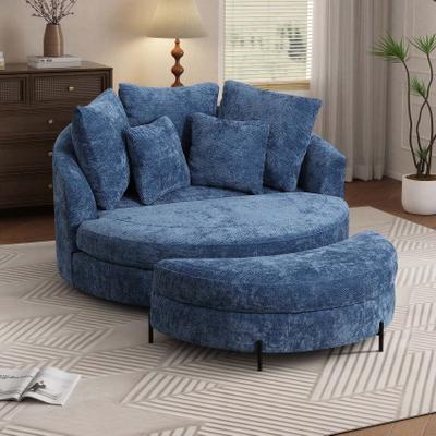 unbranded 59.8''W Oversized Sofa Chair Set, Round Accent Barrel Chair With 5 Pillows and 1 Storage Ottoman