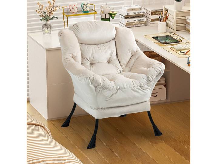 BBG Relaxsessel Lazy Chair Relaxsessel mit Metallgestell & Seitentasche, Bequemer Polstersessel mit Samtbezug, Loungesessel