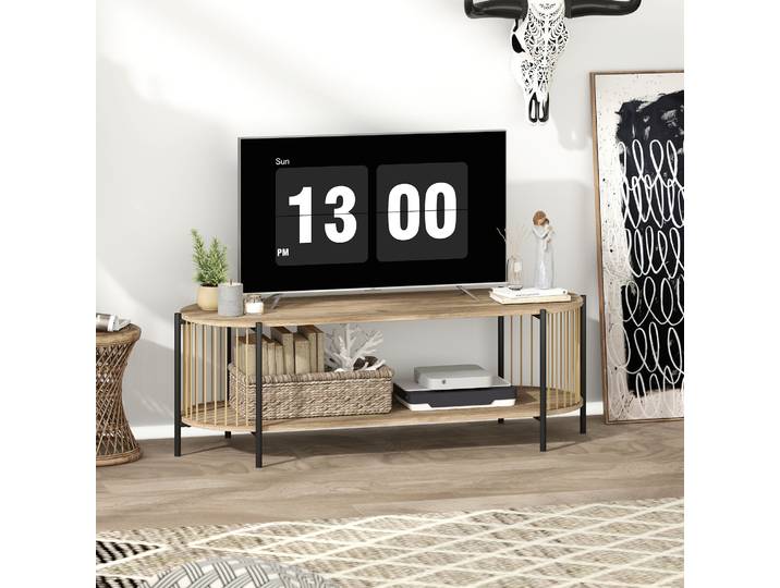HOMCOM Meuble TV Bohème 55 Corde Papier 2 Étagères Naturel