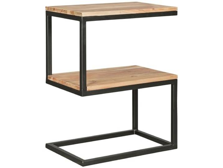 WOHNLING Beistelltisch Akola S-Form 45x30x60 cm Akazie Metall Wohnzimmertisch im Landhausstil mit Schutzlack, Anstelltisch massiv, handgefertigtes Unikat, Couchtisch klein
