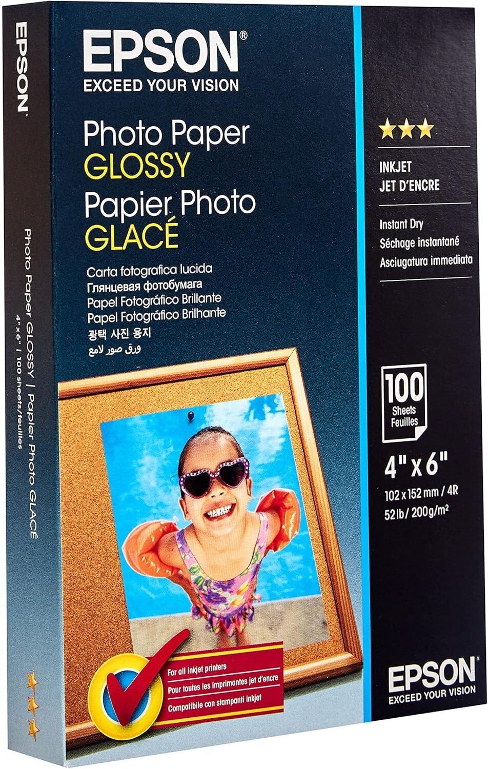 Epson C13S042548 Glossy Photo Paper – Pack of 100, 10 x 15 cm, White