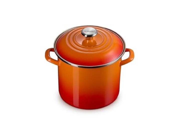 Le Creuset Traditioneller Suppentopf aus Emaille auf Stahl, 7,6 l, Flamme mit Edelstahlknauf