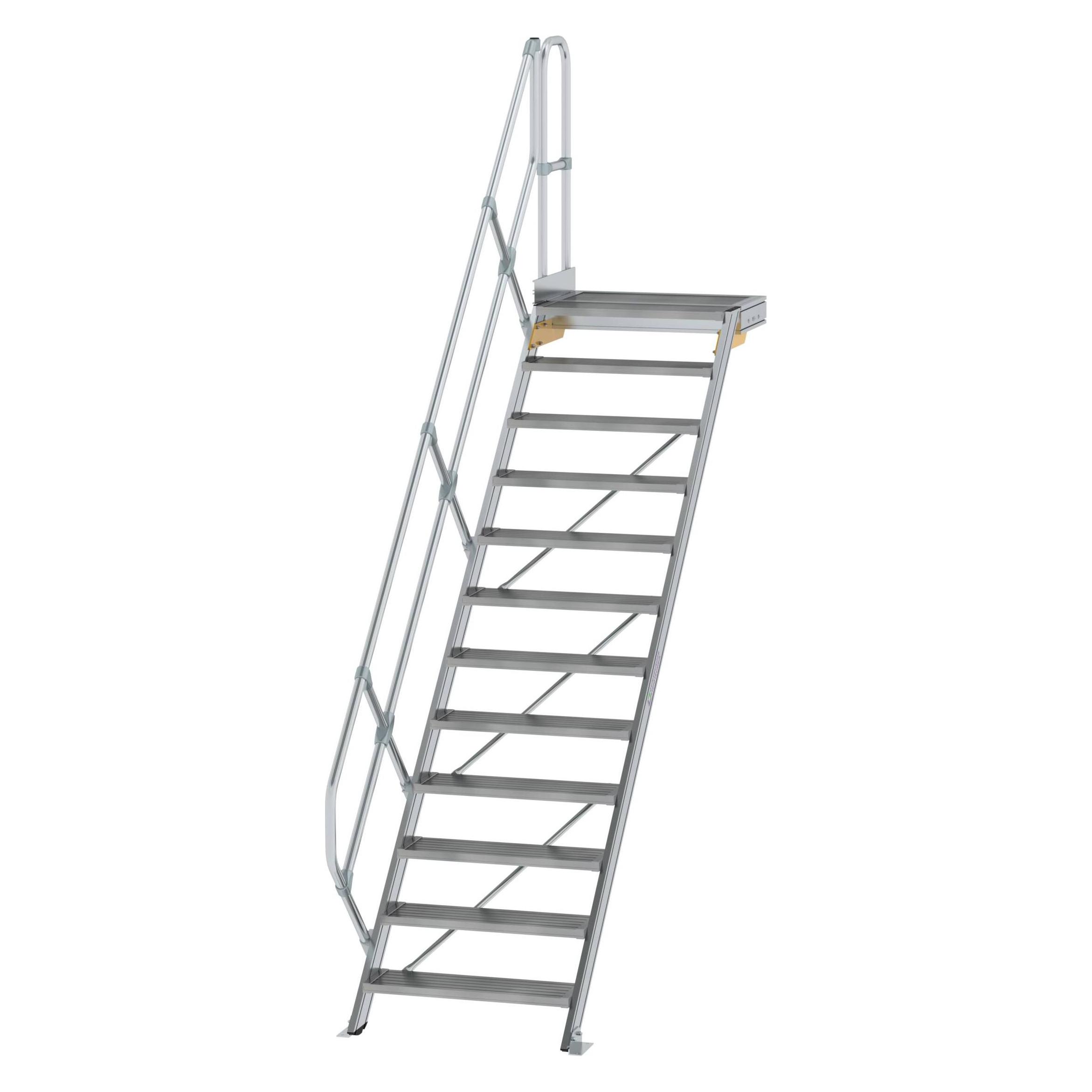 Munk Treppe mit Plattform 45° Stufenbreite 800 mm 12 Stufen Aluminium geriffelt (Gerüst, 322 cm) (600452)