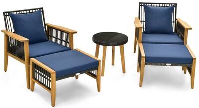 Costway 5 Piece Patio Furniture Set with Coffee Table and 2 Ottomans-Navy
