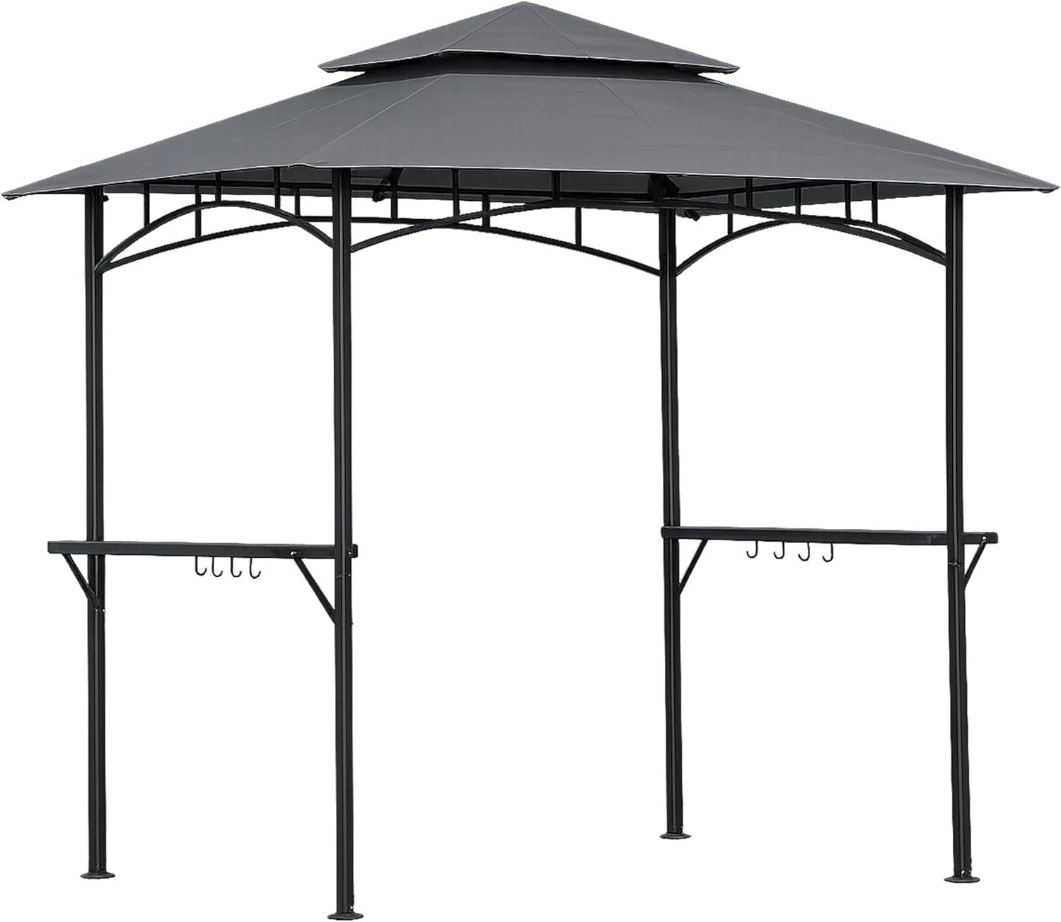 QUICK STAR Grillpavillon BBQ aus Metall, 2,45 x 1,5 m, Grau, als Grillzelt mit Überdachung