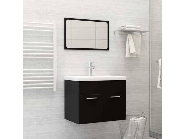 Ensemble de meubles de salle de bain Noir Aggloméré poids:28.94 kg 1290