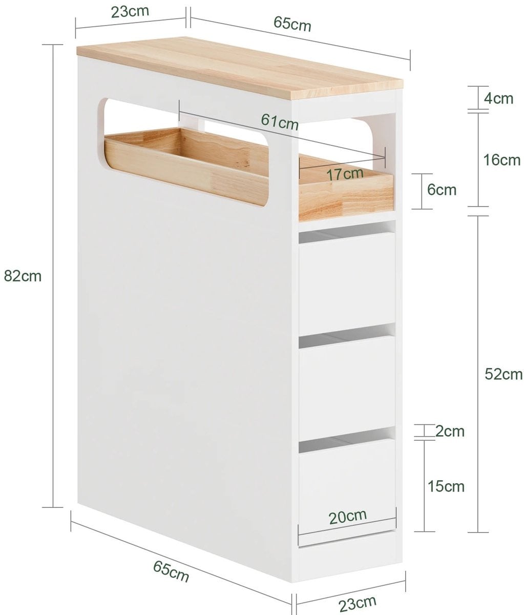 DIMICO Ladekast met 3 laden en wieltjes - Wit - Trolley voor keuken of badkamer