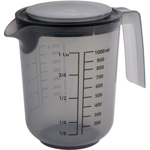 APS Messbecher Mixup 30072, Rührbecher aus Kunststoff, mit ml / Liter & Gramm Skala, Spritzschutz & Deckel, 1 Liter