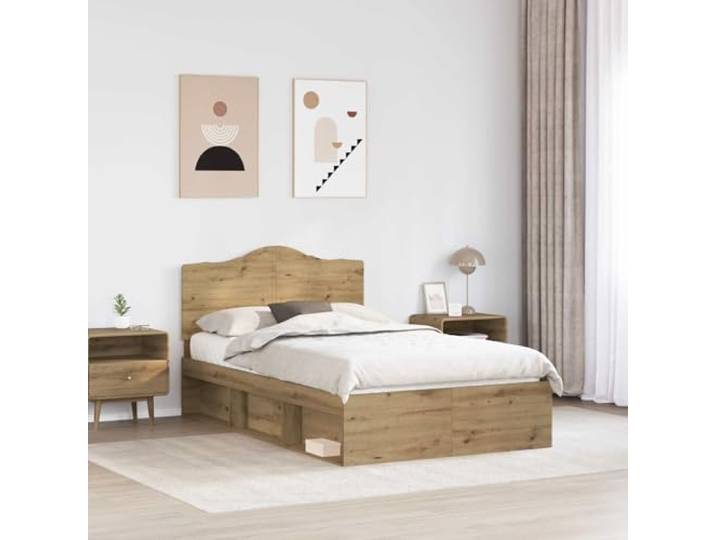 KTHLBRH Bettgestell Eiche Handwerk 120 x 200 cm Massivholz, modernes Design, robuster Rahmen, geeignet für zeitgenössische Zimmer