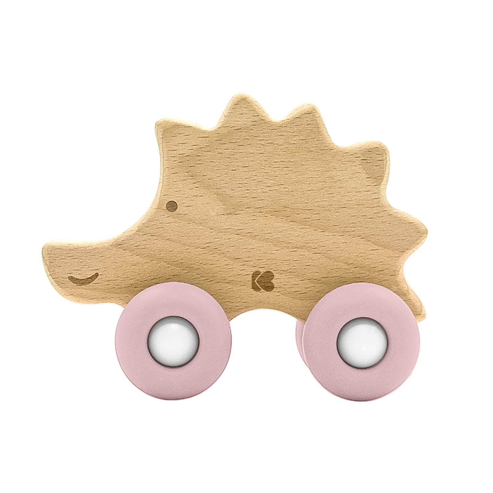 Kikkaboo Holzspielzeug mit Silikonbeißring Igel Buchenholz Beißring weiche Form rosa