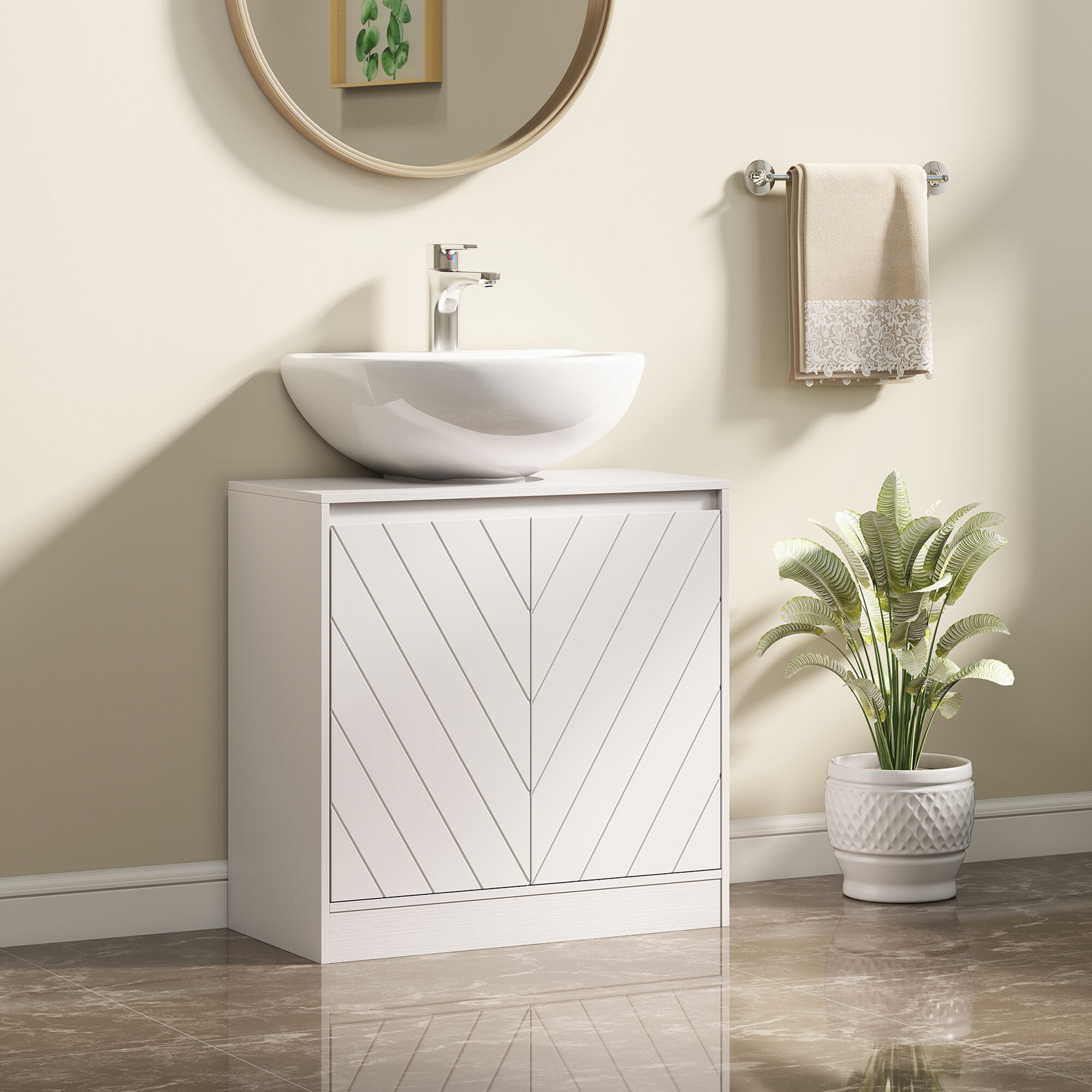 Altro Mobile Sottolavabo Per Bagno Con 2 Ante, Mobiletto Sottolavabo Con Ripiano Regolabile, Per Lavabi Senza O Con Colonna, 60x30x59.8 Cm, Bianco