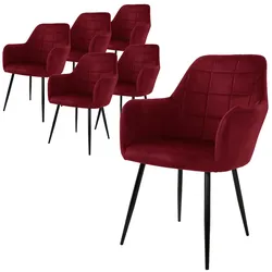 ECD Germany – Esszimmerstühle 6er Set – Bordeaux Samt | mit Armlehnen & Rückenlehne, Metallbeine, ergonomisch gepolstert