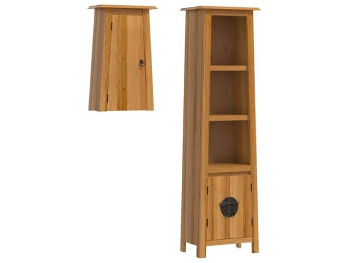 POUFGDR Badezimmermöbel-Set, 2-teilig, massives Kiefernholz Wandschrank, Metallgriffe, großer Stauraum, Kiefernholz natur, Wandbefestigung nicht im Lieferumfang enthalten