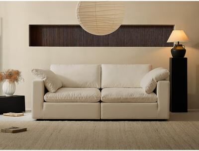 Lesly Square Arm Linen Fabric Rectangle Sectional Sofa Combination Sofa in Linen Beige