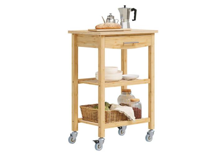 SoBuy Küchenwagen mit Schublade und Rollen Fkw135-N, Naturfarben, Holz, 2 Fächer, Rechteckig, 58x86x40 cm, Esszimmer, Servierwagen
