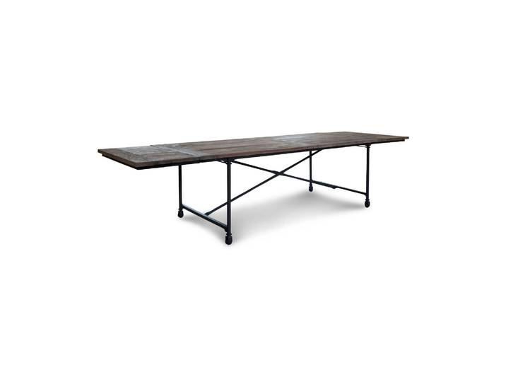 Table en bois d'orme marron, extensible, 12 places et plus, roule