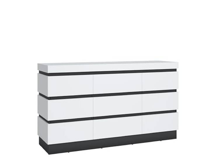 möbelando Kommode >Campania< 3 Türen, 1 Schub, Alpinweiß/Anthrazit - 161x93x45cm (BxHxT)