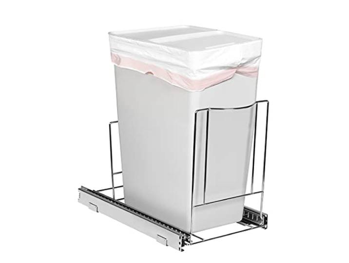 HOLDN’ STORAGE Herausziehbarer Mülleimer unter Schrank, ausziehbares Regal für Mülleimer, verstellbar, robustes Metall, mit 5 Jahren eingeschränkter Garantie, für Küchenspüle/Untertopf, Chrom