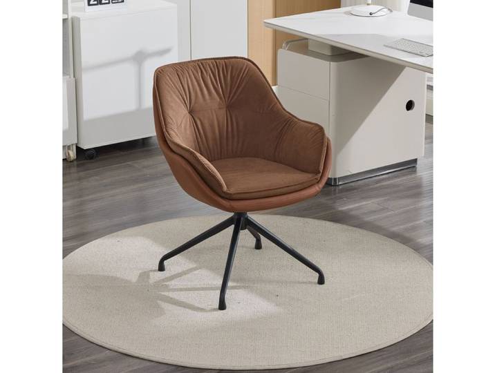 Chaise pivotante en simili cuir marron avec accoudoirs et base métal siège large pour bureau et salon