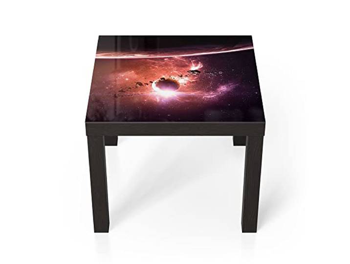 DEQORI Glastisch schwarz klein 55x55 cm Motiv Galaktische Fantasiewelt ausgefallener Beistelltisch aus Glas Hochglanz Couchtisch fürs Wohnzimmer moderner Couch Tisch mit Design