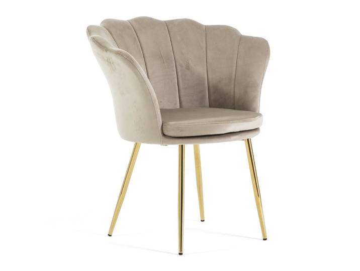 Fauteuil coquillage velours beige pieds or