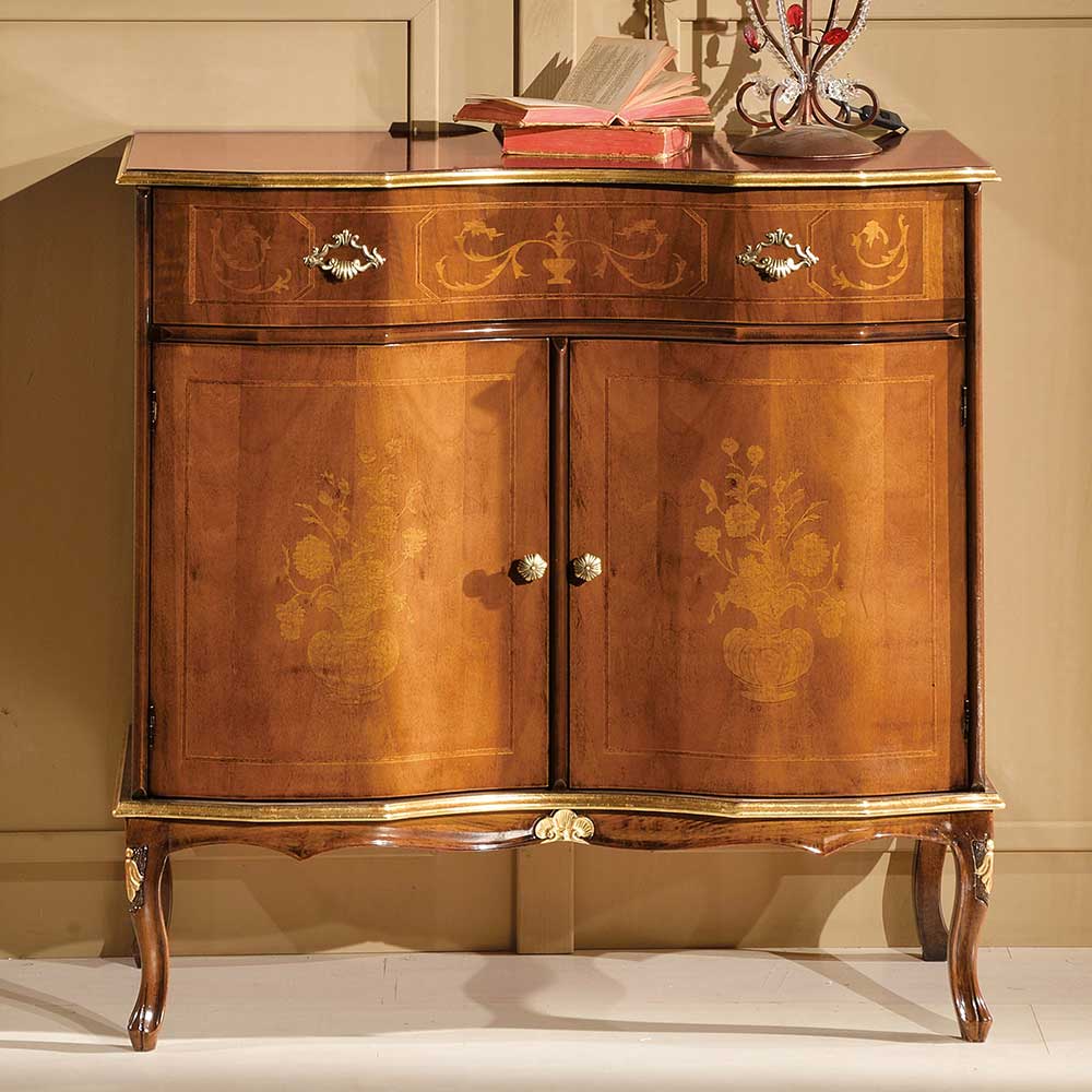 Pharao24.de Flur Kommode im Barock Look Nussbaum furniert