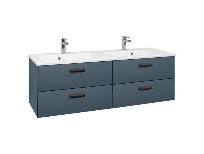 Dieter Knoll Waschtischkombi, Schwarz, Weiss, Blaugrau, Metall, 2-teilig, 4 Schublade(n) Schubladen, 153 cm, Made in Germany, hängend, Badezimmer, Waschbecken & Armaturen, Waschtische