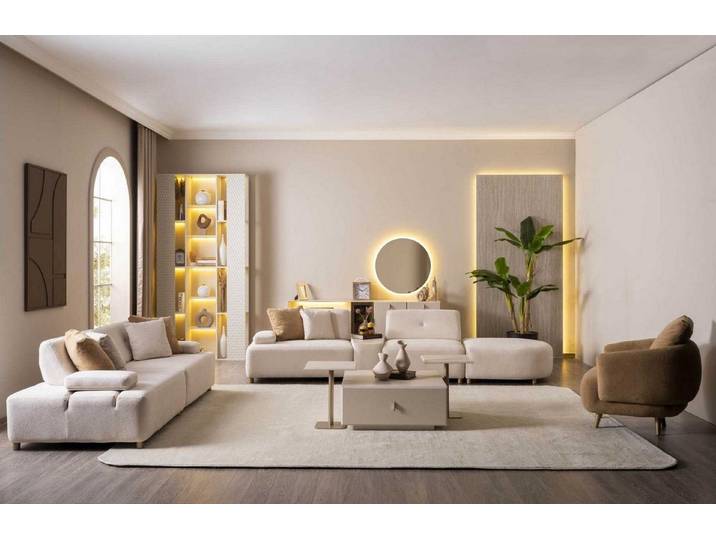 JVmoebel Sofa Beige modernes Sofa Sessel gemütlich weich geräumig Wohnzimmer, 3 Teile