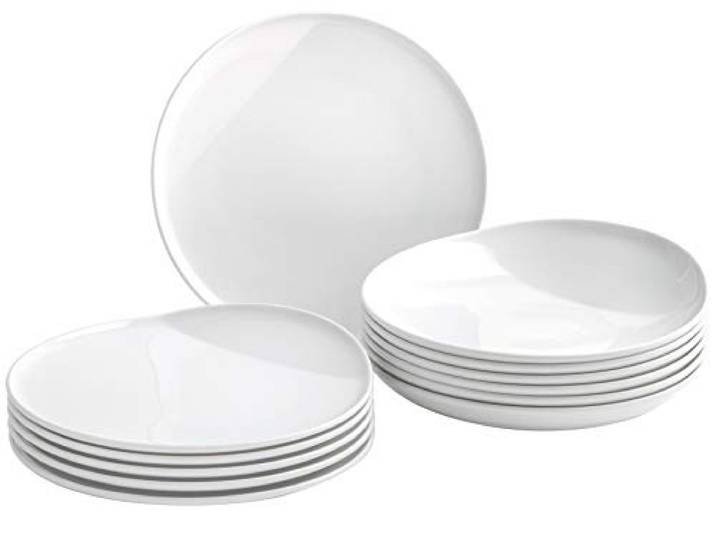 KAHLA 02F251A90002C O - The better place Tafelset 12tlg. weiß Tafelservice für 6 Personen aus Porzellan, hochwertiges Geschirrset, Fine Dining Teller mit Relief, Speiseteller Suppenteller, rund