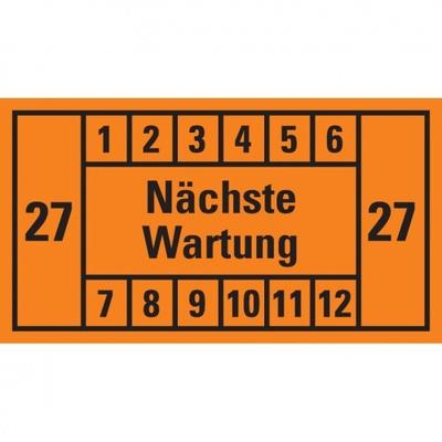 Dreifke® Prüfplakette Nächste Wartung 27, orange, Dokumentenfolie, 45x25mm, 12 St/Bogen