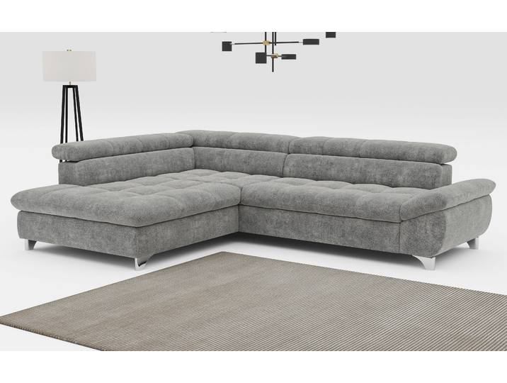Ecksofa, Struktur weich, Grau (Steel), 312×234 cm, Mit Bettfunktion & Verstellbaren Kopfstützen, Cotta