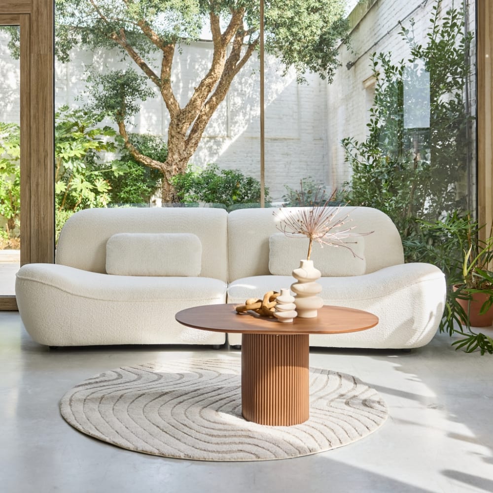 sweeek Canapé 3 places en bouclette blanche Beige 265x85x114cm