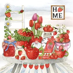 ti-flair 20 Servietten Papier 33x33cm 3-lagig - hochwertige Einweg Papierservietten Geburtstagsservietten Motivservietten Erdbeermotiv Rot
