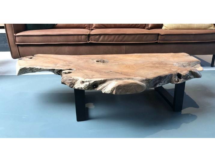 Couchcenter Couchtisch Teakholz Baumkanten Wohnzimmer Tisch Couchtisch Akar Sofatisch 120 cm, Hochwertiges Teak Holz