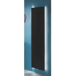 BEMM Plawa Purline Glas-Edition, Plan-Bad-/Raumwärmer vertikal, Serie PVG, schwarz samtmatt mit weißer Glasfront, H1200x065x0625
