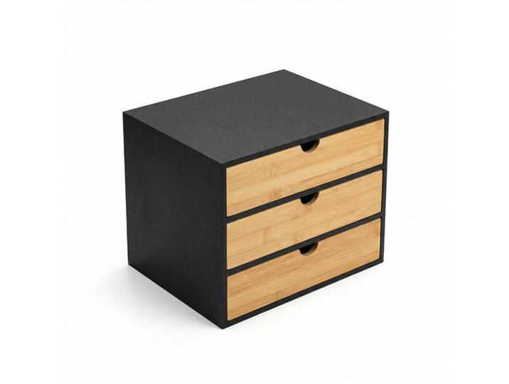 Boximo Büroorganizer Hego Bambus 25 cm Schubladen, Schwarz, Naturmaterialen, 31x25x25 cm, Badaccessoires