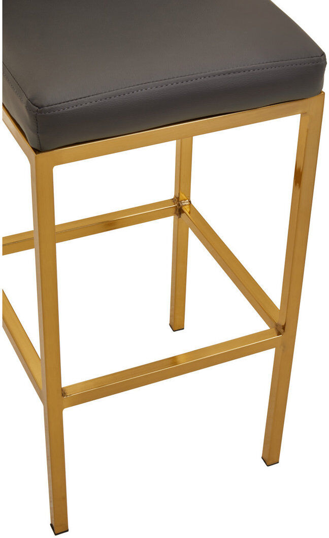 Hykkon Madeline Yes Upholstered Faux Leather Bar Stool with Stainless Steel Frame Gold/Grey 84cm H X 35cm W X 35cm D