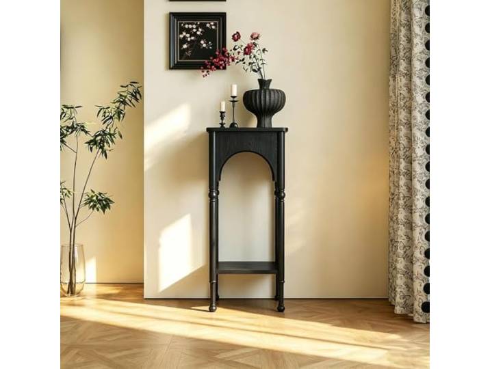 Massivholz‑Eingangstisch, Konsolenschrank im französischen Retro‑Stil Massivholzverarbeitung, geruchsarme E1‑Oberfläche, keine Montage nötig(Black,40cm/15.7in)