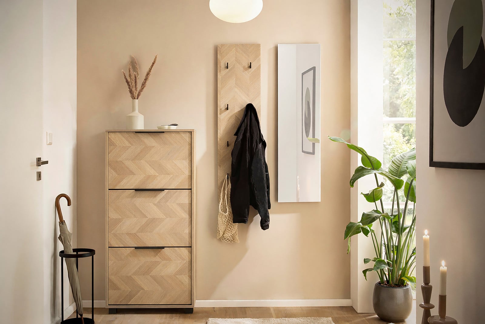 home24 Schoenenkast Piazza met kiepdeuren, Bruin/Licht eikenhout look, Breedte: 125 cm