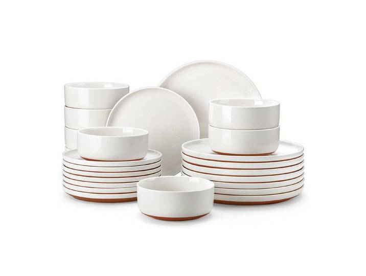 MALACASA Geschirr-Set Tafelservice, Steingut Geschirrset für 4/6/8, Sesamglasur (24-tlg), 8 Personen, Steingut