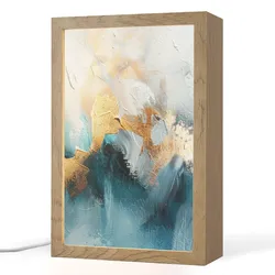 TISCHLEUCHTE Abstrakt - Kunst - Gold - Blau Tischlampe 20x30 cm