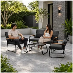 GARMIO® Sitzgruppe Polyrattan Gartenmöbel Set 4-teilig Balkonmöbel mit Sitzbank und Stühlen inkl. Glastisch Gartenlounge für 4 Personen
