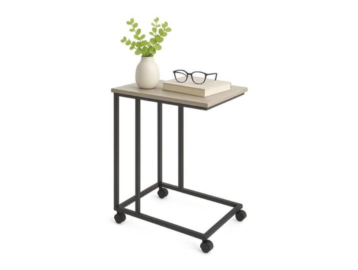 Relaxdays Beistelltisch mit Rollen C-Form